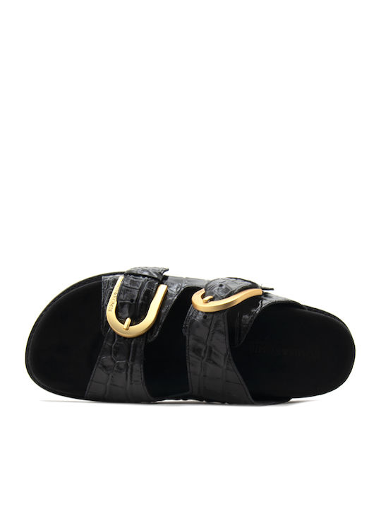 Leather Women's Flat Sandals Black