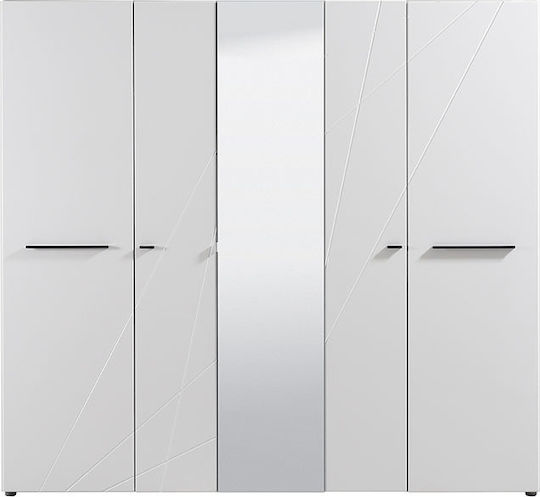 Ksanti Πεντάφυλλη Ντουλάπα με Καθρέπτη 223.5x55.5x206cm 5K1O Λευκή