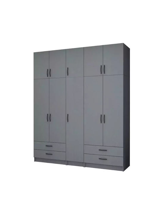 Five Door Wardrobe Ricardo with Loft Charcoal 200x51.8x240cm