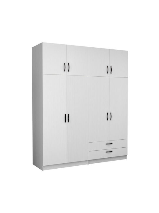 Patru uși Dulap de Haine Victoria cu Spațiu de Depozitare Alb 200x60x240cm