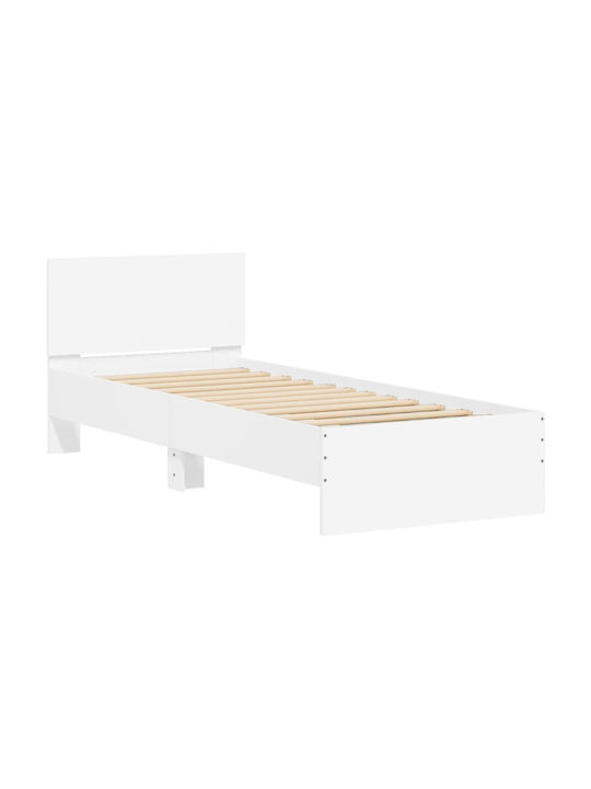 Pat Single Din Lemn Alb Cu Plăci Pentru Saltea 90x200cm