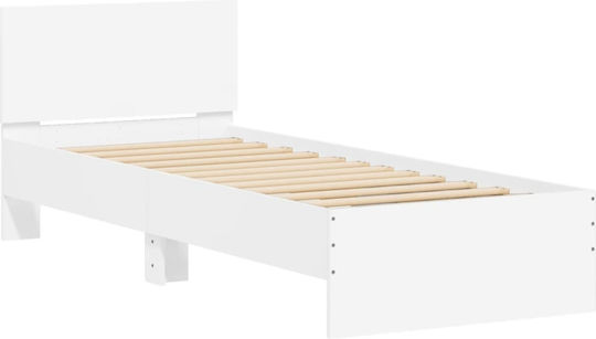 Ein Einzelbett Aus Holz Weiß mit Lattenrost Für Matratze 90x200cm