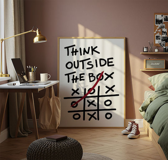 Zitat Poster Think Outside Box Pq188 30cm x 40cm Rahmen aus Hölzern Braun