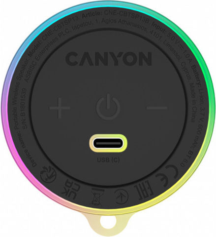 Canyon OnMove Ηχείο Bluetooth 5W με Διάρκεια Μπαταρίας έως 3 ώρες Μαύρο