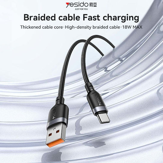 Yesido Braided USB 2.0 Cable USB-C Male - USB-A 18W Black 0.3m