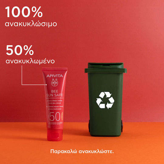 Apivita Bee Sun Safe Hydra Fresh Gel de Față Waterproof cu Protecție Solară SPF50 cu Pigment 50ml