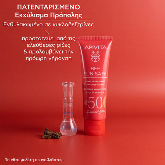 Apivita Bee Sun Safe Hydra Fresh Gel de Față Waterproof cu Protecție Solară SPF50 cu Pigment 50ml