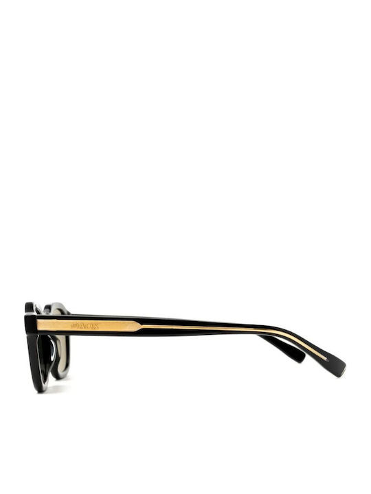 Faos Herren Sonnenbrille mit Schwarzem Horn umrandetem Rahmen und Schwarzem Glas SIKINOS-1