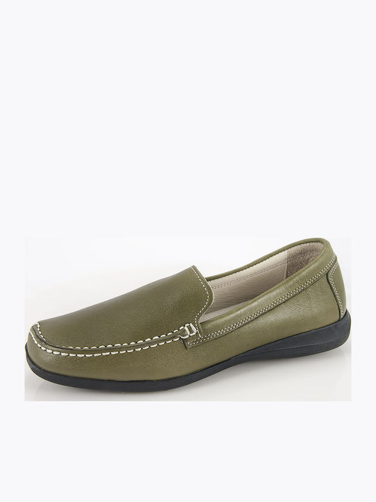Leder Damen Mokassins in Grün Farbe
