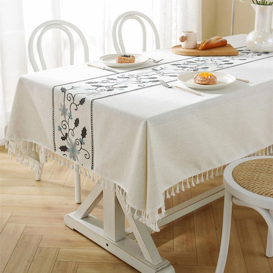 FRIPIA Tablecloth With Gray Embroidery 120x180cm FRIPIA Tablecloth With Gray Embroidery 120x180cm