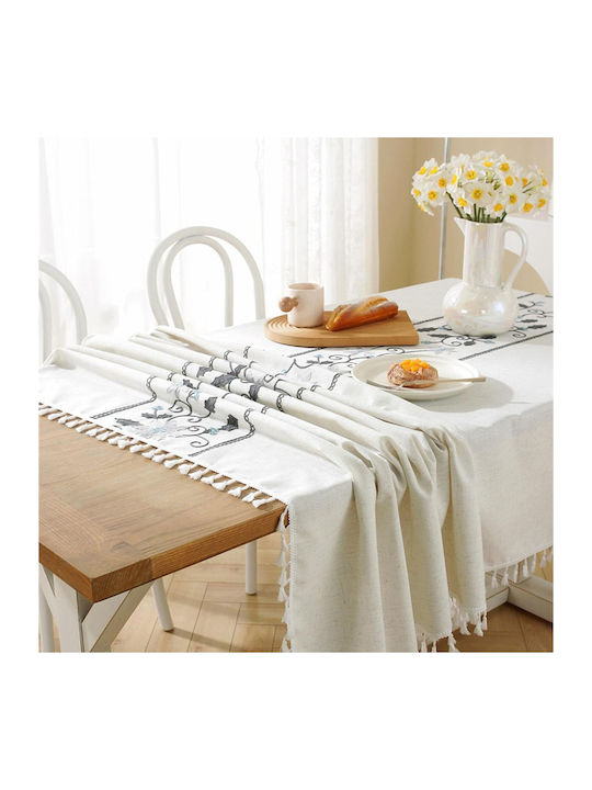 FRIPIA Linen Tablecloth With Gray Embroidery 120x180cm