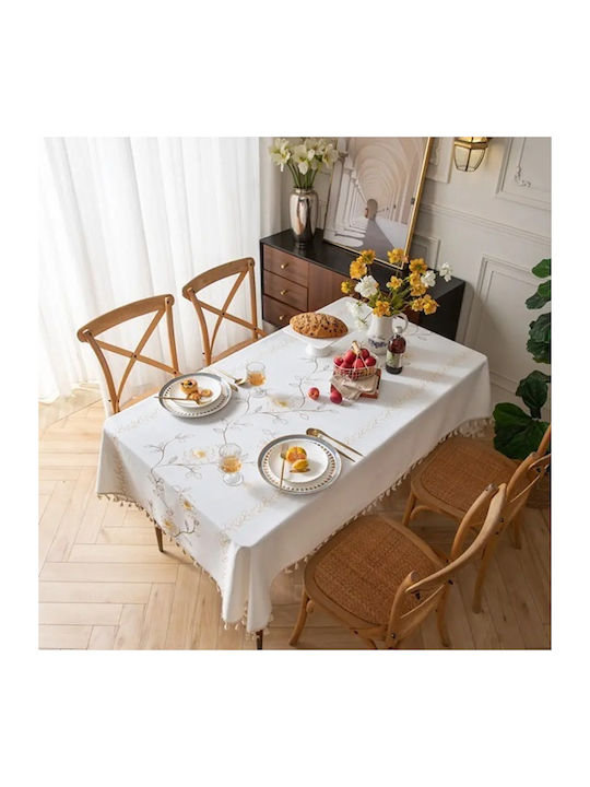 FRIPIA Linen Tablecloth With Beige Embroidery 140x250cm