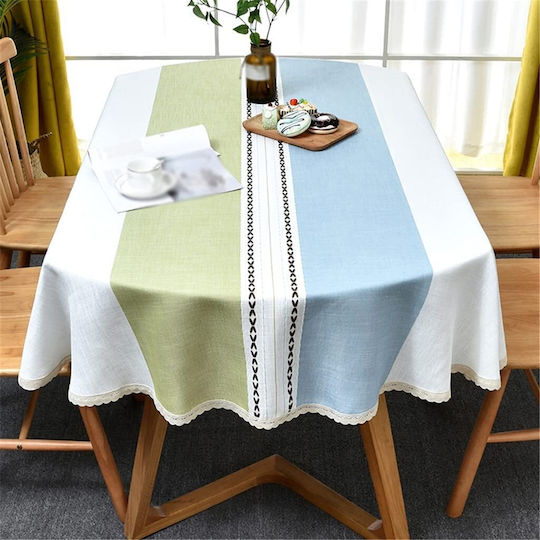 FRIPIA Tischdecke mit Stickerei Blau-Grün 140x200cm