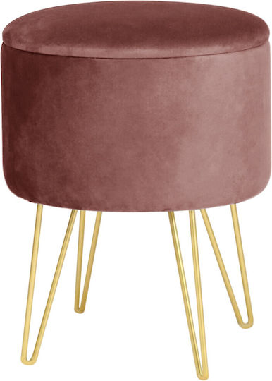 Living Room Stool With Storage Space Upholstered In Velvet Lili Pink 35x35x45cm