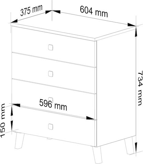 Wooden Bedroom Chest of Drawers with 4 Drawers Cashmere 60x37x73cm