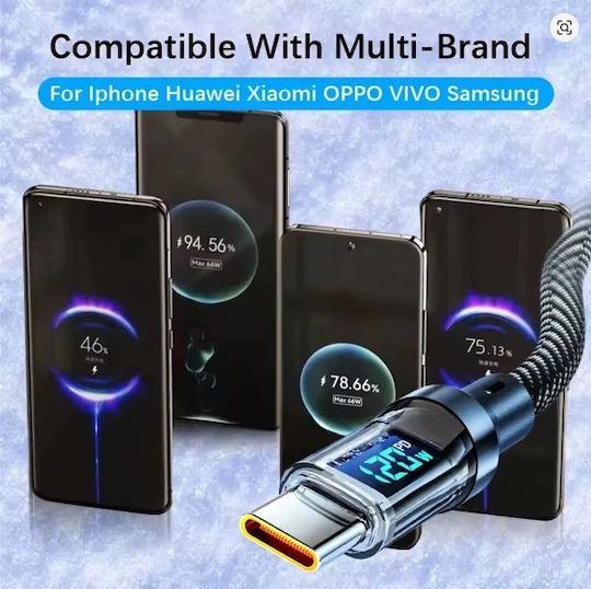Schnelllade LED / Geflochten USB 2.0 Kabel USB Typ-C männlich - USB-A 120W Schwarz 2m 5908123457016