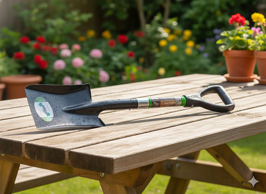 Lopată Mică Dreaptă Lamă Mâner Fibra de Sticlă Cap Metalic 67 Cm Mâner D Verde Negru