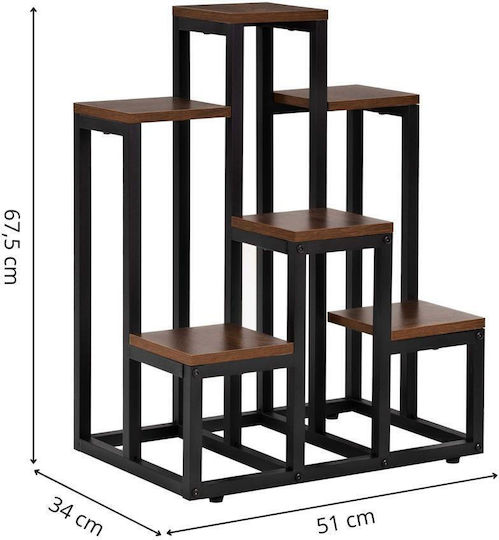 Suport pentru Plante 6 Rafturi Din Lemn Cadru Metalic 51x34x68 Cm Negru