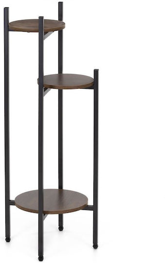 Flower Stand Round 3 Shelves Metal Mdf Structure 32x32x81 Cm Black