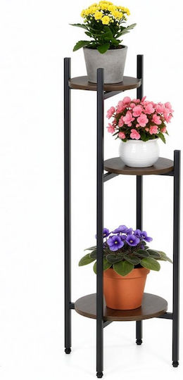 Flower Stand Round 3 Shelves Metal Mdf Structure 32x32x81 Cm Black