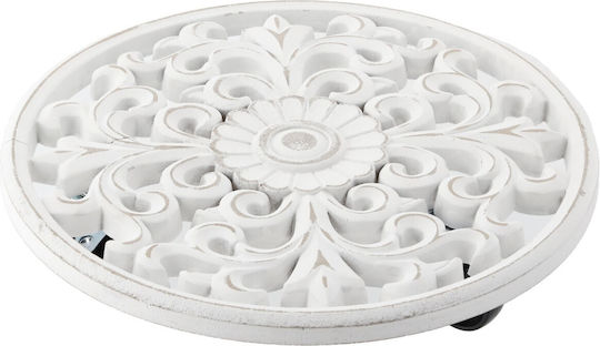 Suport Rotund Din Lemn Pentru Ghivece Cu Roți 30x30x7 Cm Alb