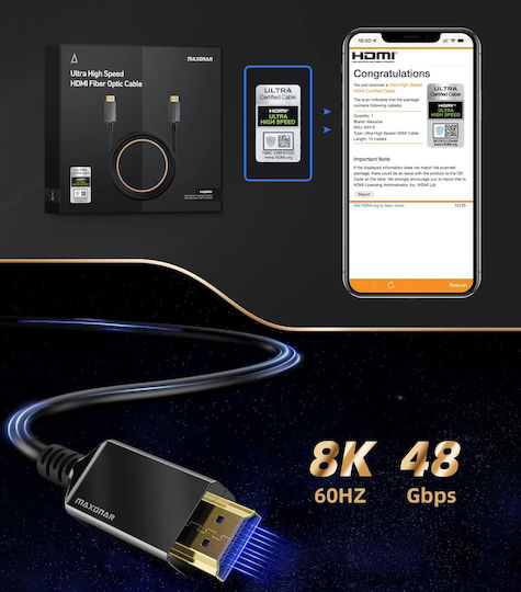 HDMI-Kabel 2.1 Optisches Glas 8K 15 M 48 Gbps Earc Ps5 Xbox
