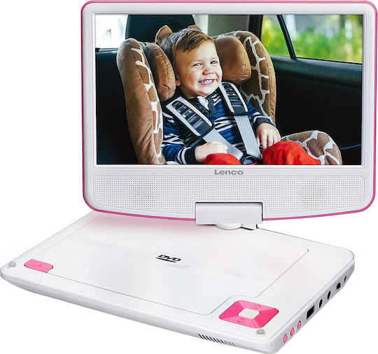 Lenco Portable 9” Dvd Player Usb Port Sd Card Slot 3.5mm Jack Multi-language White Pink