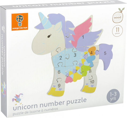 Ξύλινο Παιδικό Puzzle Unicorn Number για 1+ Ετών 11pcs Orange Tree Toys