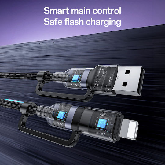 Yesido Braided USB to Type-C / Lightning Cable Μαύρο 1m