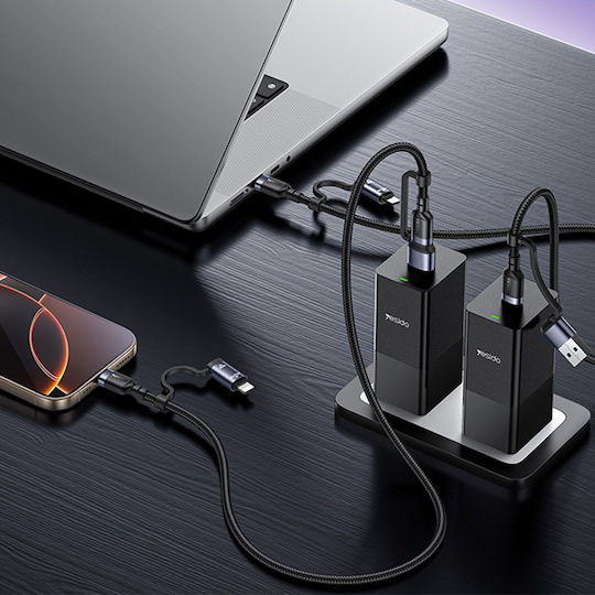 Yesido Braided USB to Type-C / Lightning Cable Μαύρο 1m