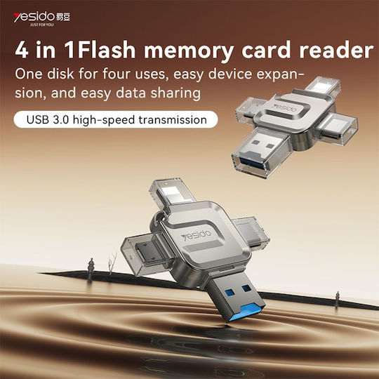 Yesido Card Reader Lightning / micro USB / USB 3.0 για SD Ασημί