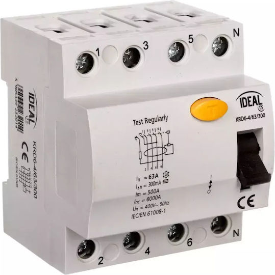 Ideal Phase 4-Pole Earth Leakage Relay 63A 400V