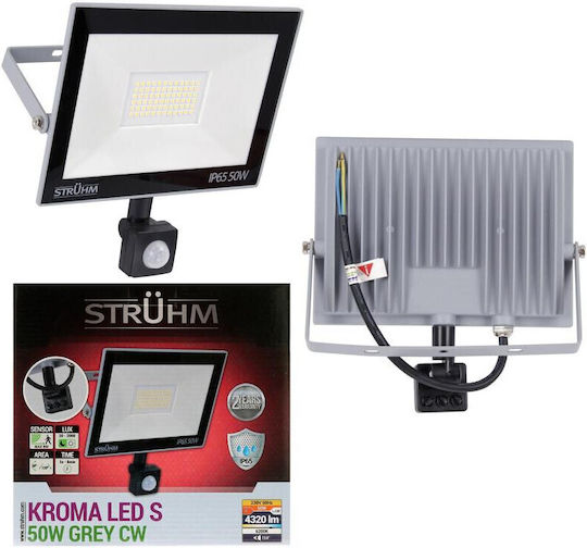 Ideus Προβολέας LED 50W Ψυχρό Λευκό 6200K με Αισθητήρα Κίνησης