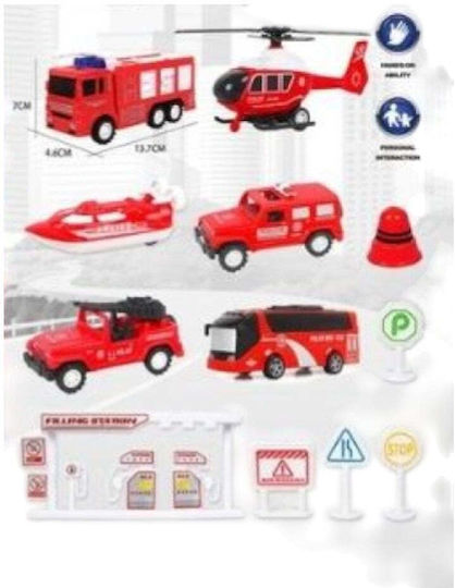 Rescue Vehicles Set Pullback Road Signs Pumps Accessories 6pcs 45x32x6cm