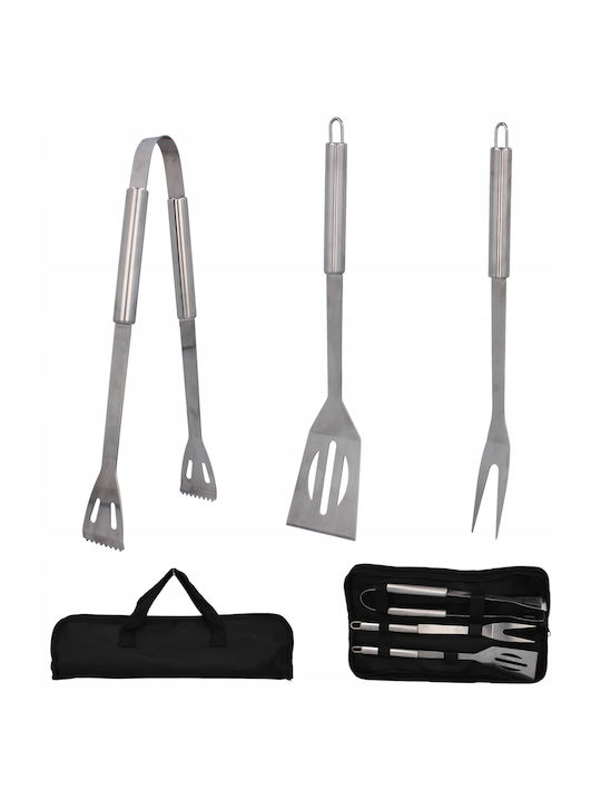 Set 3 Ustensile din Oțel Inoxidabil pentru Grătar Spatulă Furculiță Clește Husă