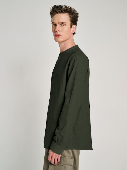 Kurzärmeliges Leinen-Herrenhemd Khaki
