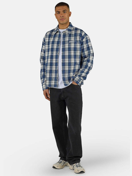 Long Sleeve Flannel Shirt in Oversized Line Blue