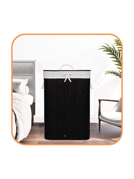 Sersimo Wäschekorb Bamboo 72lt mit Deckel 40x30x60cm Schwarzes