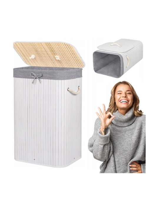 Coș De Rufe Din Bambus 72lt Cu Capac 40x28x60cm Alb