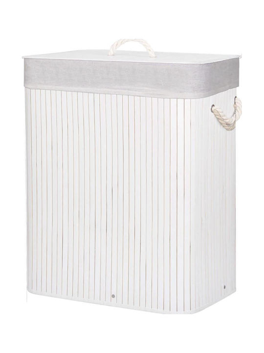 Sersimo Wäschekorb Bamboo 100lt mit Deckel 52x33x63cm Weiß