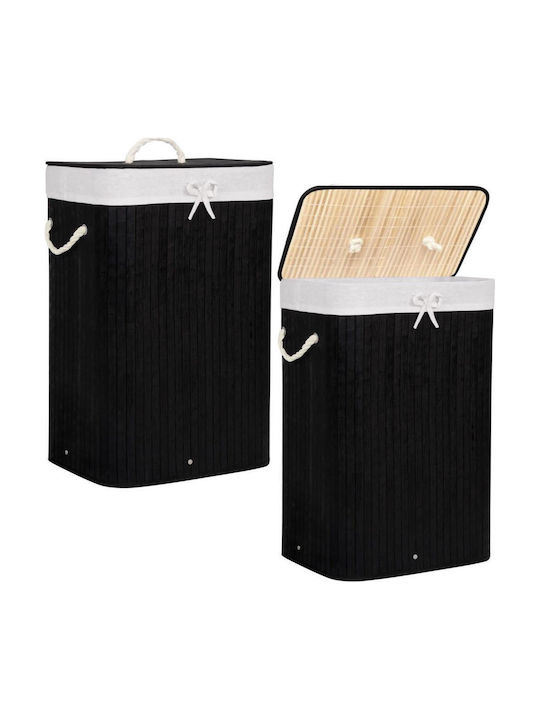 Sersimo Wäschekorb Bamboo 72lt mit Deckel 40x30x60cm Schwarzes