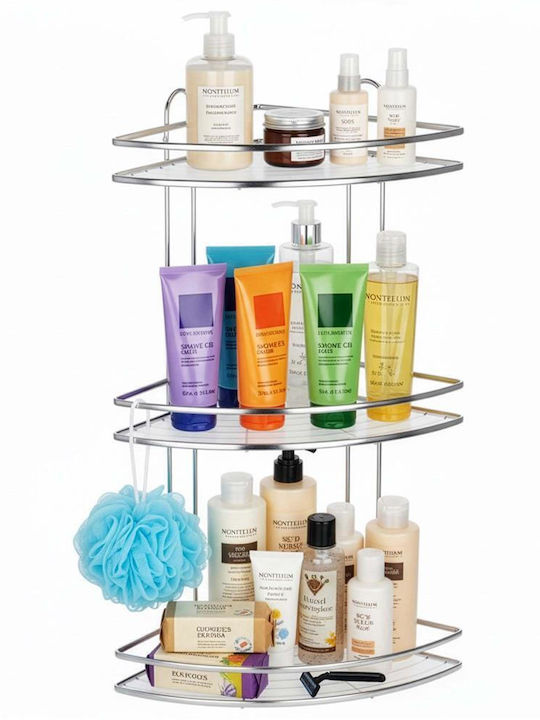 Corner Wall Mounted Bathroom Shelf Metallic 25x25x59cm Silver
