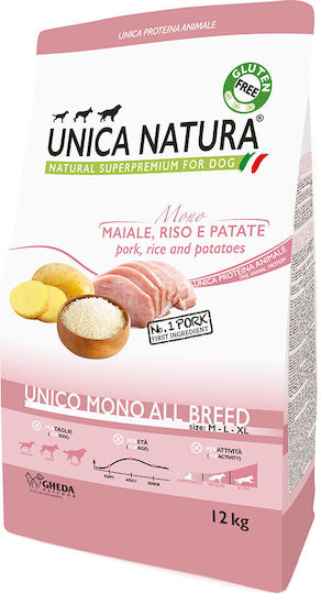 Unica Natura 12kg Dry Food for Dogs with Pork, Meat, Rice and Potatoes