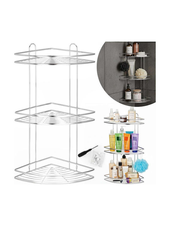 Corner Wall Mounted Bathroom Shelf Metallic 25x25x59cm Silver