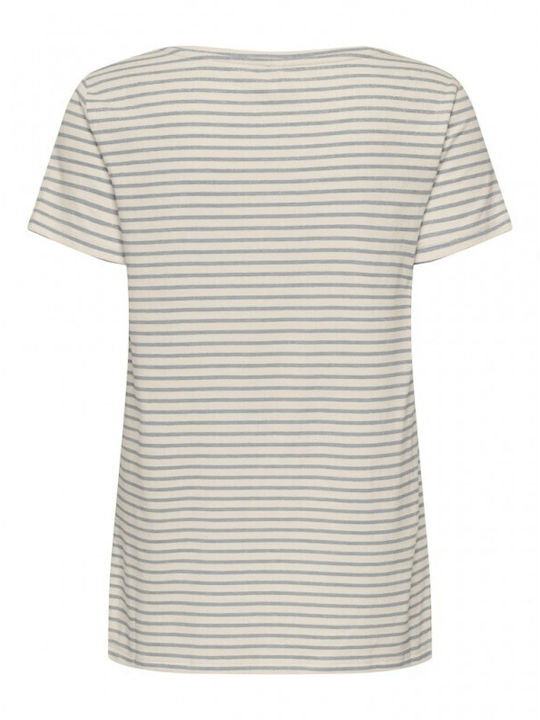Only Damen Bluse Kurzärmelig Gestreift Silber