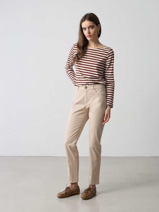 Pantalon Dama Din Țesătură Bej