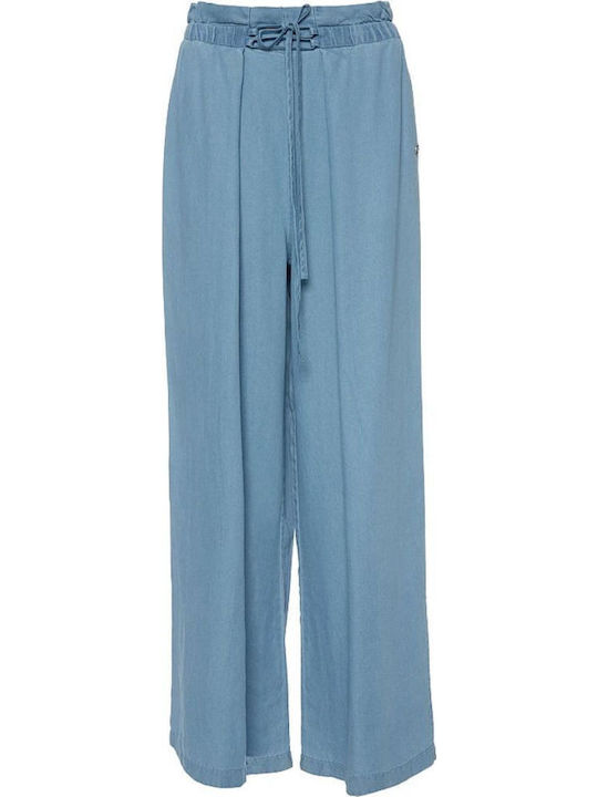 Pantaloni Dama Din Țesătură Cu Elastic Croială Regular Albastru Deschis