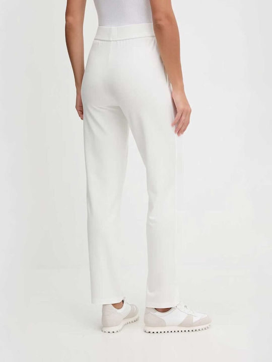 Women's High Rise Fabric Trousers with Rubber Band in Straight Leg Natural