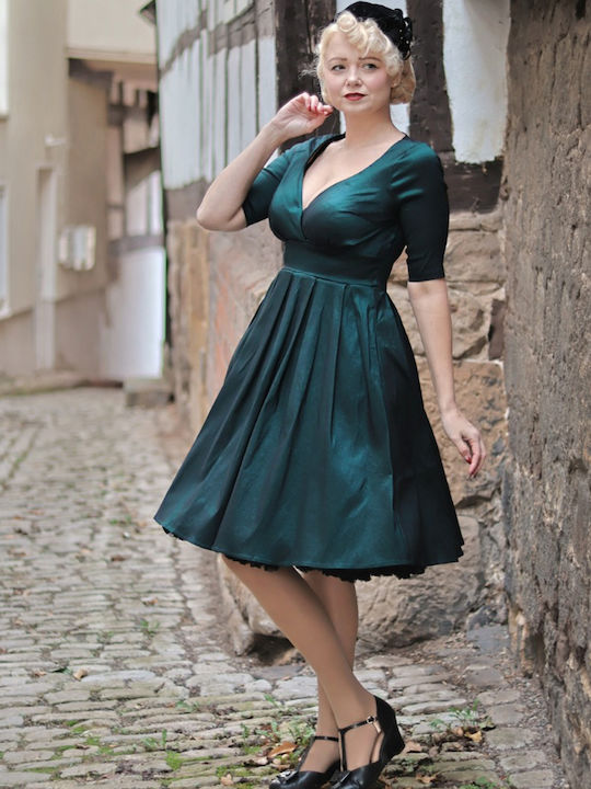 Rochie Midi De Seară Verde Vintage