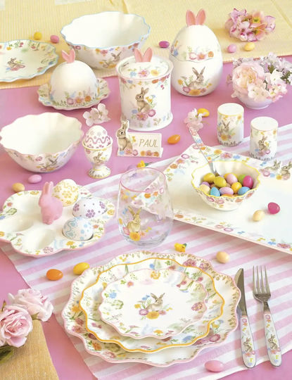 Porcelain Platter Flowers Bunny Tres Jolie 37x15 cm